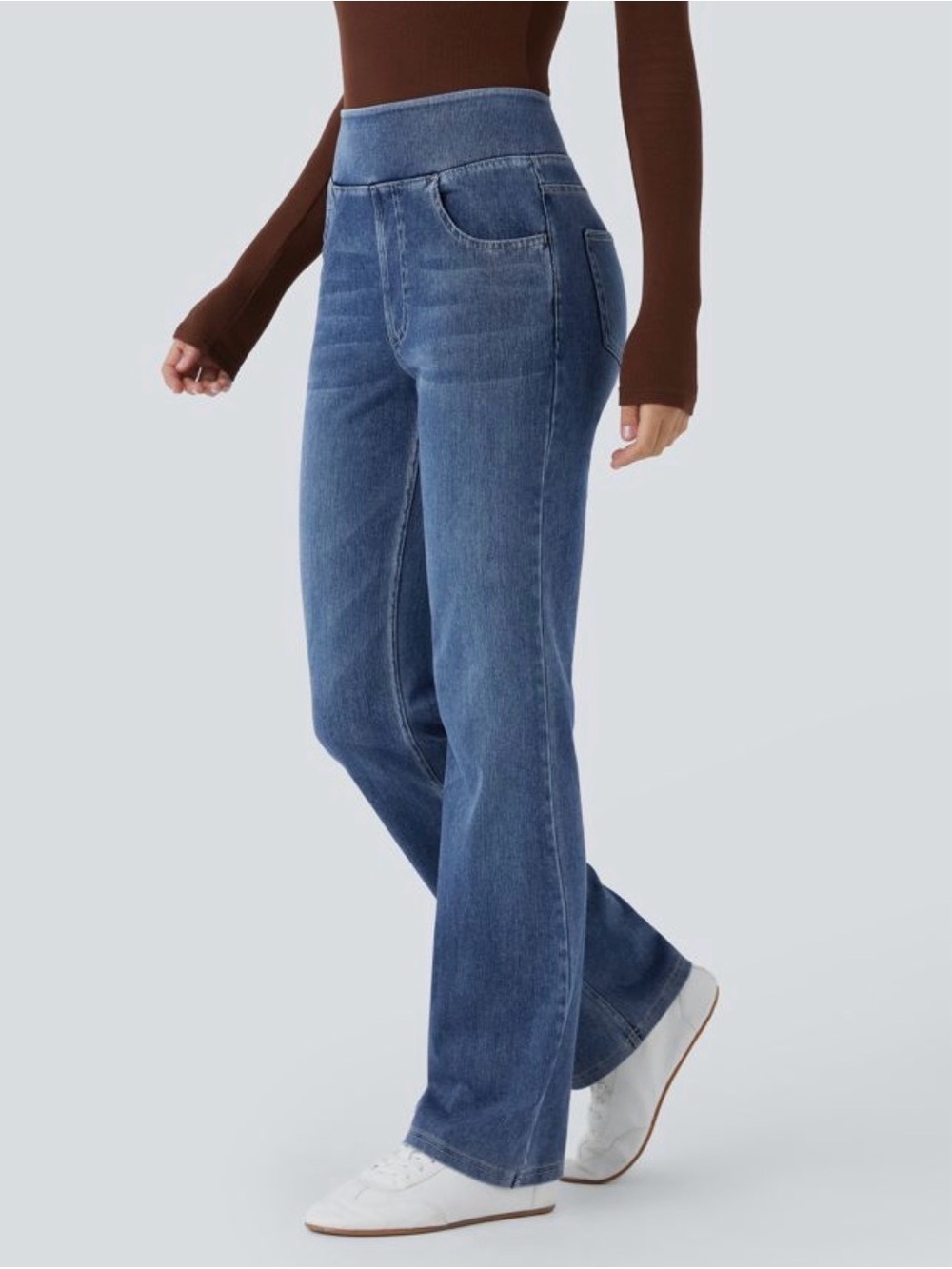 Halara High Waisted Pockets Washed Casual Bootcut Jeans